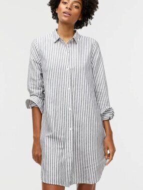 J. Crew Relaxed-Fit Beach Shirt in Linen-Cotton Blend, Striped, (size M)